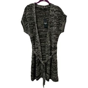 VERTIGO cardigan, short sleeves, black & grey woven material, size XL